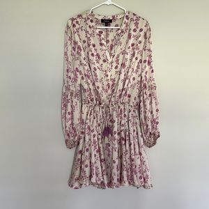 Aakaa Dress Flowy Boho Tassels Floral Lavender White cream long sleeve